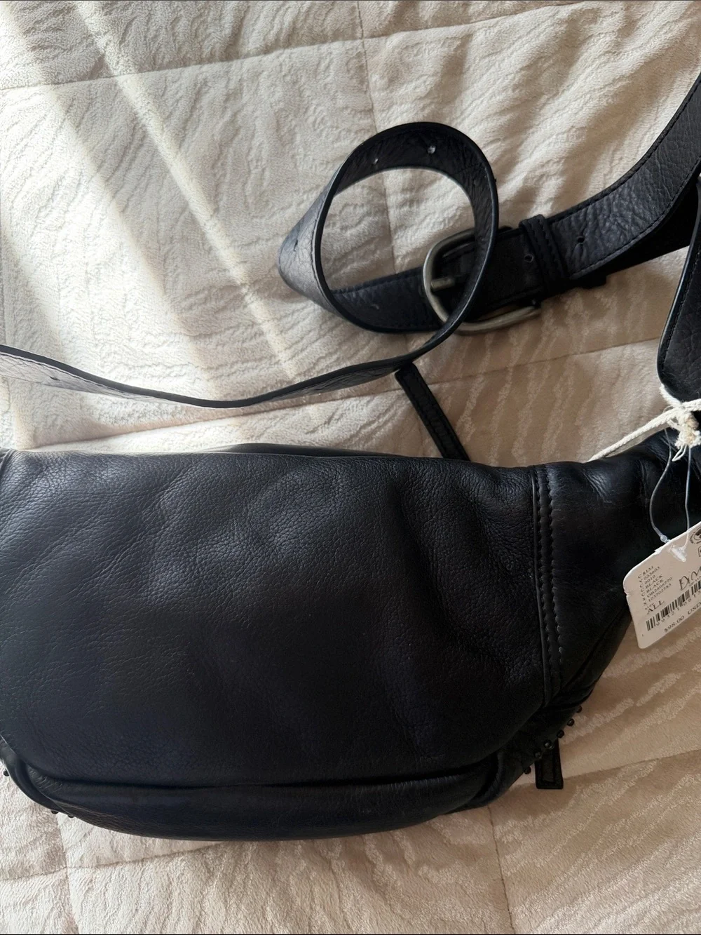 Free People Black Studded Leather Crossbody Belt Bag